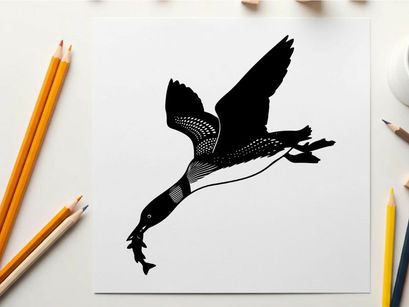 Silhouette of a canada goose in flight with outstretched wings