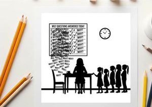 Silhouette of children waiting for interview with checklist and clock