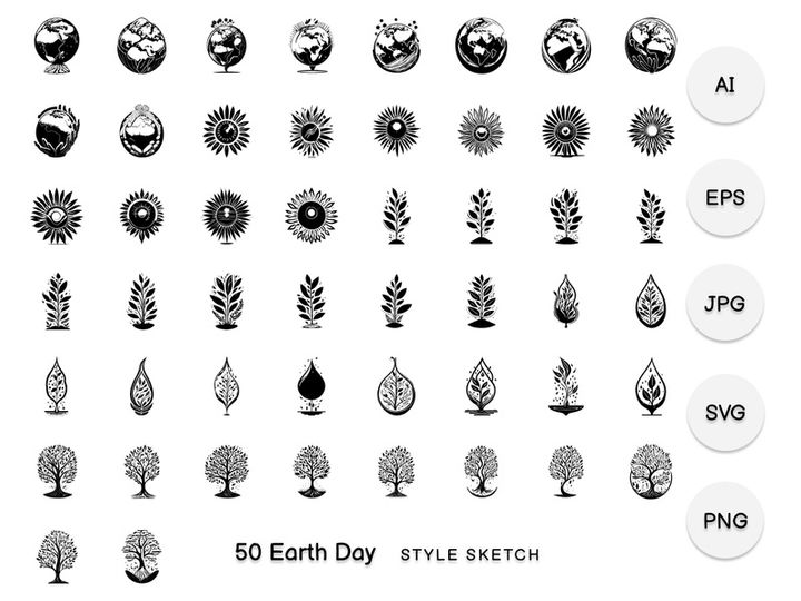 Earth Day Element Draw Black