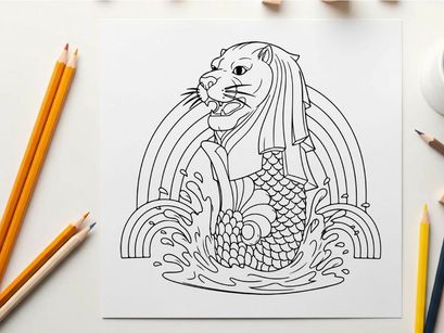 Mermaid fountain statue water splash vector illustration