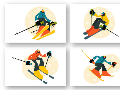 9 Skiing Winter Sport Activities Illustration