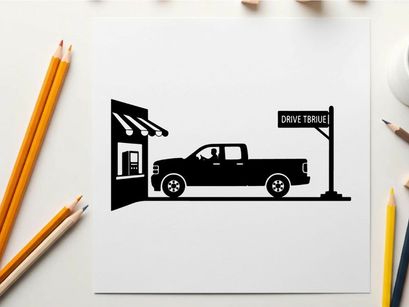 Silhouette of a pickup truck at a drive thru restaurant