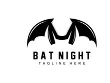 Bat Logo, Hanging Bat Animal Vector, Hallowen Night Animal Icon Design