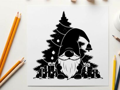 Christmas gnome silhouette with tree and gifts