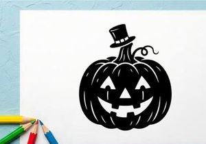 Calabaza de Halloween con cara de Jack-o'-Lantern y sombrero de copa