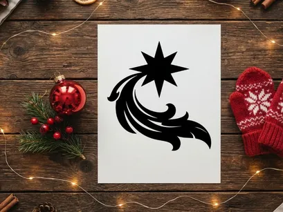 Weihnachtsstern-Icon mit geschwungener Schleifen-Endung – dekorative Silhouette Grafikelement