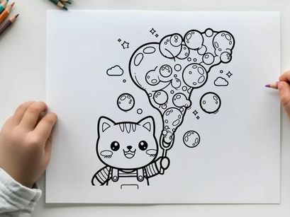 Cute cat with soap bubbles playful vector illustration