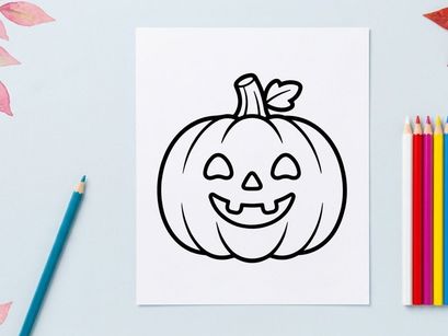 Hand-drawn Halloween jack-o-lantern smiling with triangle eyes. Cute cartoon pumpkin face illustration for festive autumn decor.