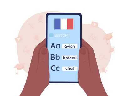 Mobile app for learning languages illustration set