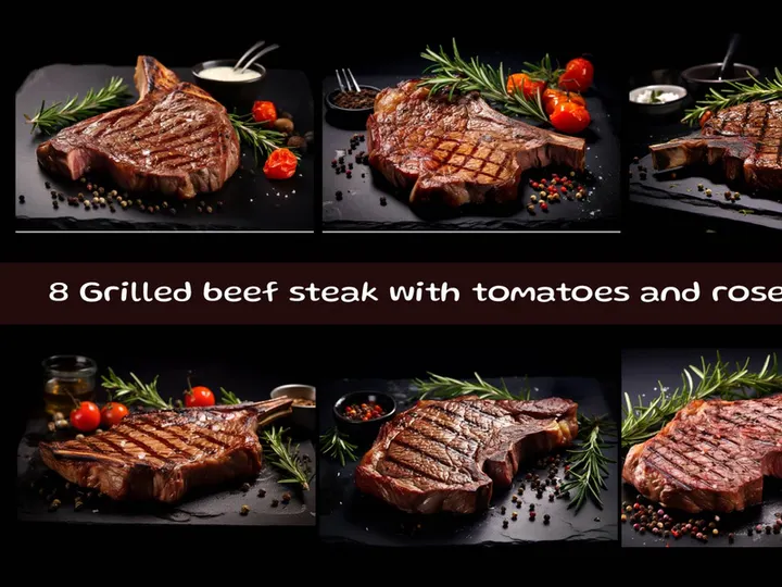 Grilled beef steak with tomatoes and rosemary