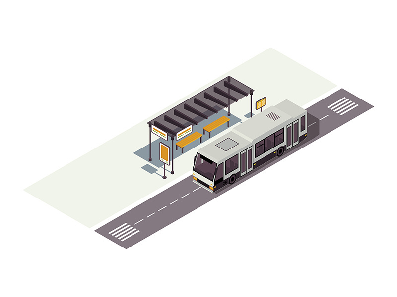 Bus stop isometric color vector illustration