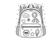 Cute kids backpack with doodles vector illustration flat design