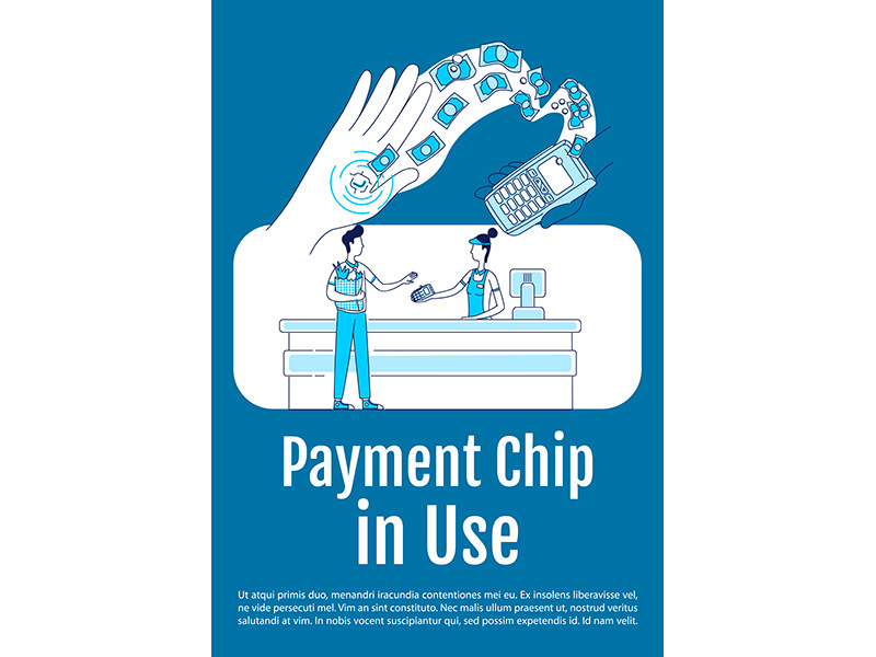 Payment chip in use poster flat silhouette vector template