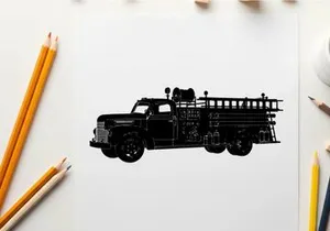 Vintage fire truck silhouette against white background