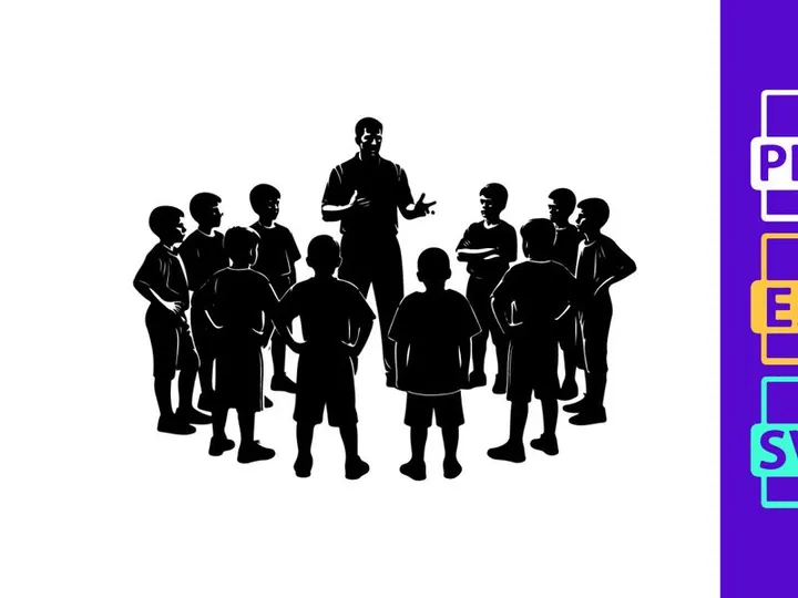 A group of children gathered around their teacher in a classroom setting