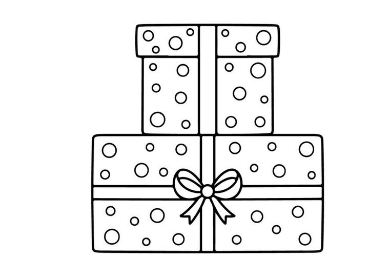 Three stacked Christmas gift boxes with polka dots and decorative bow for holiday celebration
