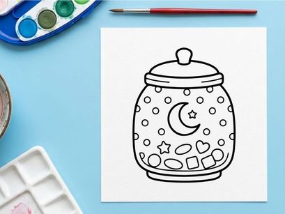 Pote de biscoitos Halloween fofo com lua e estrelas. Recipiente de doces cerâmico caprichoso para guloseimas e decoração de festas da estação assustadora.