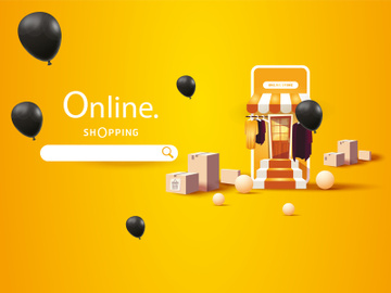landing page e-commerce buy app, shop phone 3d mobile, store sale application online. preview picture