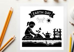 Earth day silhouette of a girl planting a tree