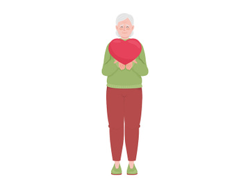 Happy old woman with heart semi flat color vector character preview picture