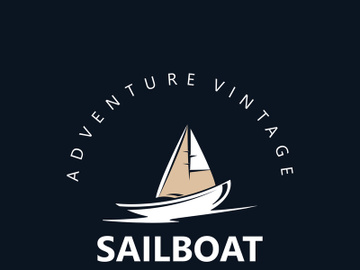 Sailboat vintage logo minimalist with wave, travel yacth or sailing boat vector design template preview picture