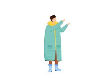 Man in long blue coat flat color vector faceless character preview picture