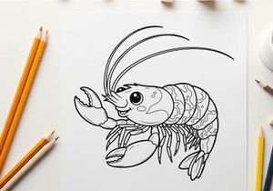 Cute cartoon shrimp swimming vector illustration flat design