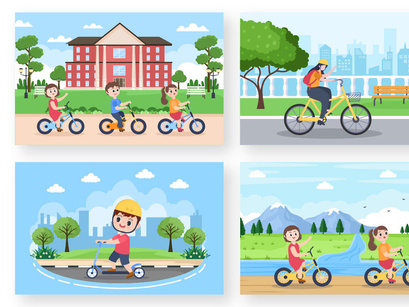 20 Bicycle and Scooter Sport Flat Illustration