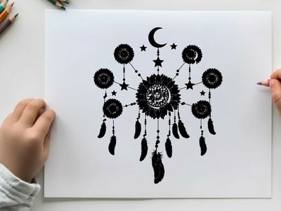 Dreamcatcher silhouette with crescent moon and stars