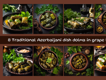 Traditional Azerbaijani dish dolma in grape leaves preview picture