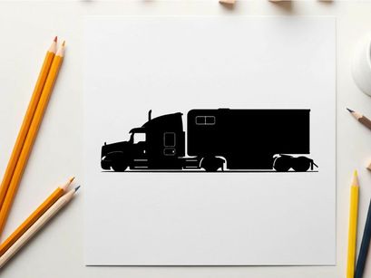 Black silhouette of a large semi truck and trailer combination