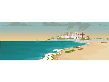 Contaminated sandy beach flat color vector illustration preview picture