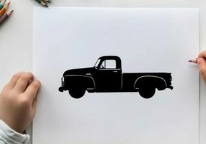 Vintage pickup truck silhouette against white background