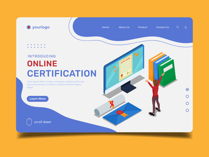 Online certification landing page illustration template