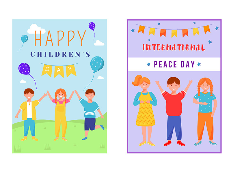 Happy childrens day greeting card flat vector templates set