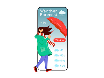 Weather forecast cartoon smartphone vector app screen preview picture