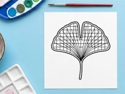 Close-up of a ginkgo leaf with detailed vein structure. Botanical illustration showcasing natural leaf patterns.