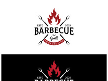 Simple Barbecue Vintage hot grill, with crossed flames and spatula. Logo for restaurant, badge, cafe and bar.vector