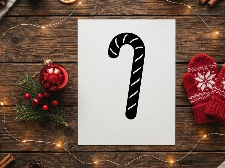 Black and white candy cane icon for Christmas holiday design and winter festive graphics.