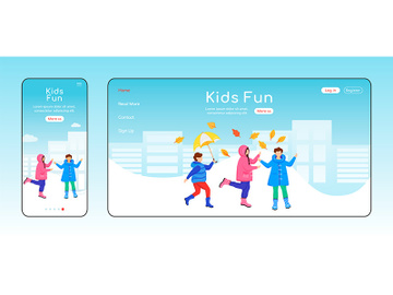 Kids fun landing page flat color vector template preview picture