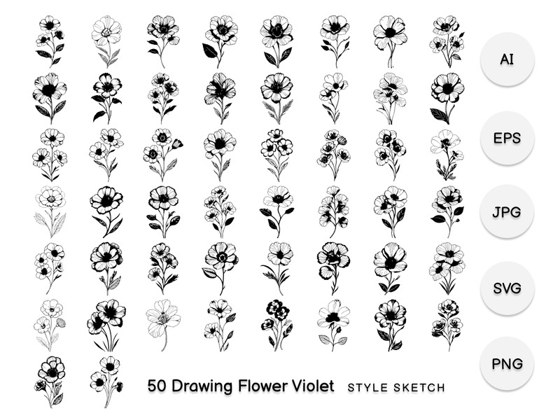 Drawing Flower Violet Element Black