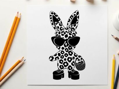 Silhouette of a leopard print bunny with sunglasses