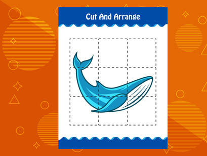 10 Pages Cut and arrange with a fish worksheet for kids. Educational game for children