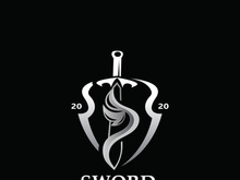 Sword vintage logo design. illustration sword element, can be used as logotype, icon, template coat of arms concept
