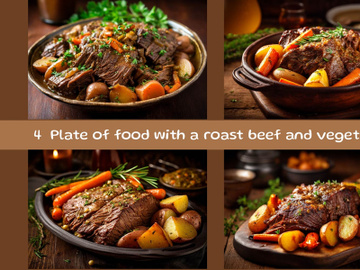 Plate of food with a roast beef and vegetables preview picture