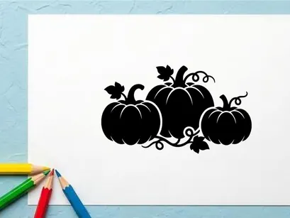 Silhouette of Pumpkins with Vines and Leaves for Autumn or Halloween