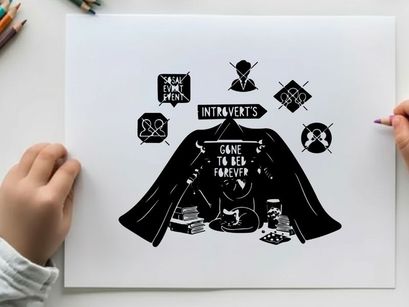 Introvert's silhouette retreats to a cozy tent forever