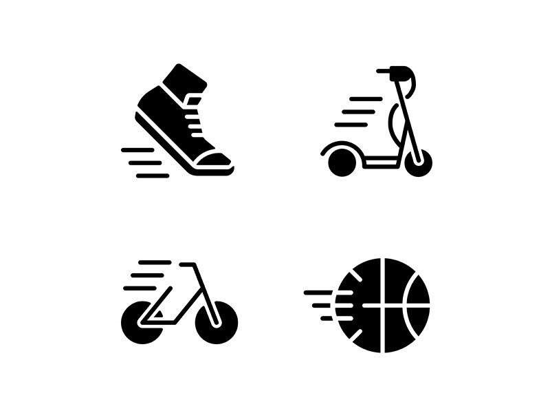 Sport activity black glyph icons set on white space