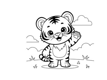 Cute tiger cub waving vector illustration flat design