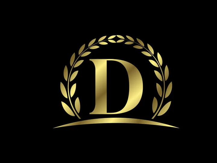 Golden letters with a golden laurel wreath. English alphabet, vector illustration